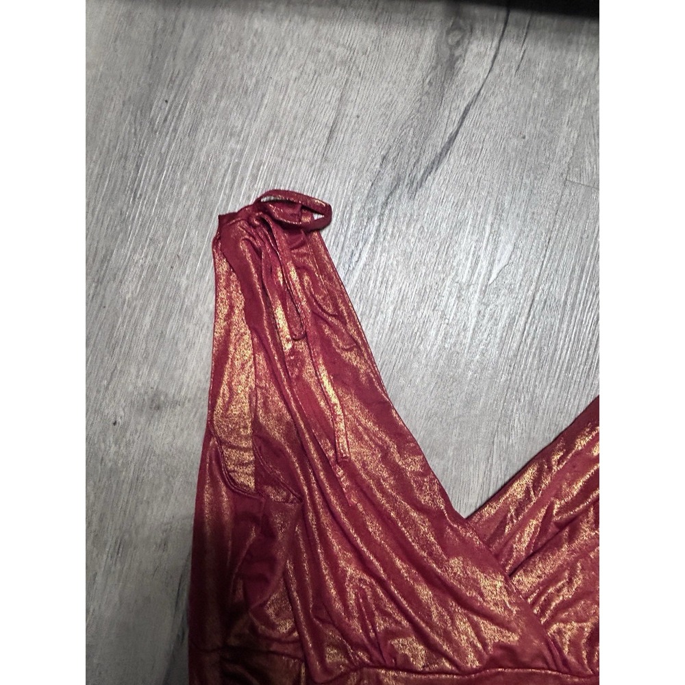 Papillon Los Angeles Metallic Red Gold Dress Women's Medium Stretch Party V Neck - Picture 4 of 5